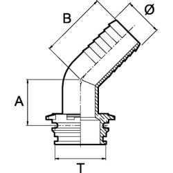 Žarnos jungtis 45° 50 mm su išoriniu sriegiu T7 1193750