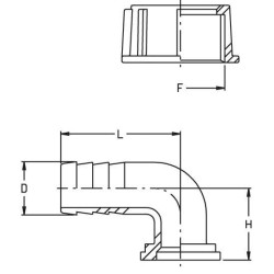 Žarnos antgalis 90° 30 mm, skirtas 1 1/4 colio sparnuotai veržlei 8013300