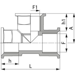 T formos jungtis su vidiniu sriegiu 2x3/4" + 1x1/2" 1302023