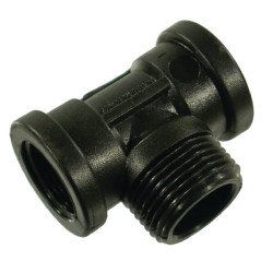 T formos jungtis 2 x 3/4" moteriškasis sriegis + 1 x 1" išorinis sriegis 133034