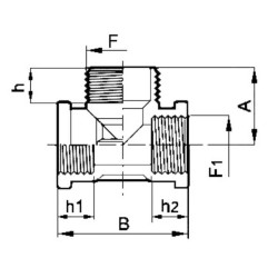 T formos jungtis 2 x 3/4" moteriškasis sriegis + 1 x 1" išorinis sriegis 133034