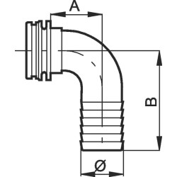 Žarnos jungtis 90° 35 mm 460135