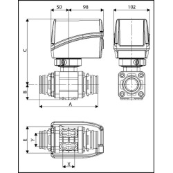 Elektrinis proporcinis valdymo vožtuvas su forminiu rutuliu. 2 eigų, su T5 šakine jungtimi 853T76S77AS