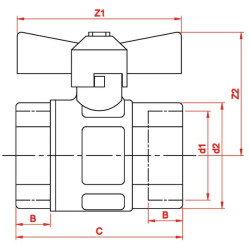 Rutulinis vožtuvas su sparno rankena 3/8" I/I KS38FV