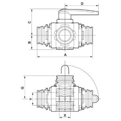 Rutulinis vožtuvas, 3 padėčių, T6, DN 40 mm, 453015S66