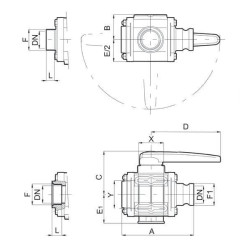 Rutulinis vožtuvas, 3 padėčių, 2" išorinis sriegis, 453026H77