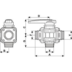 Rutulinis vožtuvas T9 kl., vidurinis, 3 padėčių 453027S99