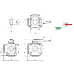 Rutulinis vožtuvas 1" 16 bar 4 padėčių 453043A44