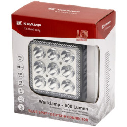 LED darbo žibintas, 27 W, 500 lm, kvadratinis, mėlynas, 105 x 60 x 117 mm „Deutsch“ kištukas, kryptinis spindulys, 9 LED, Kramp 