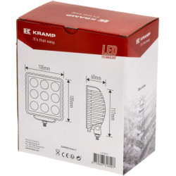 LED darbo žibintas, 27 W, 500 lm, kvadratinis, mėlynas, 105 x 60 x 117 mm „Deutsch“ kištukas, kryptinis spindulys, 9 LED, Kramp 