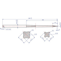 Krautuvo dantis, tiesus, žvaigždės formos, 50x1200 mm, smailus galas su Ø17 ritininiu kaiščiu, juodas, FST FT488172
