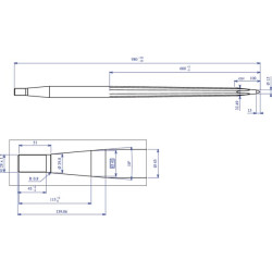 Krautuvo dantis, tiesus, žvaigždės formos 45x980 mm, smailus galas su M28x1,5 mm veržle, mėlynas, FST FT45980
