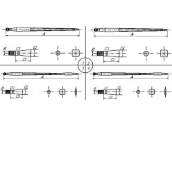 Krautuvo dantis, tiesus, žvaigždės formos 45x1020 mm, smailus galas su M27x1,5 mm veržle, raudonas 23501500ET