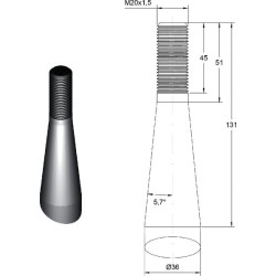 Krautuvo dantis, lenktas, kvadratinis, 36x680 mm, smailus galas su M20x1,5 mm veržle, raudonas, SHW FT42