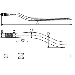 Siloso pjūvio dantys, alkūniniai: 58 mm dvigubas T formos profilis, 36x815 mm, smailus galas su M22x1,5 mm veržle, juodi, Stoll 