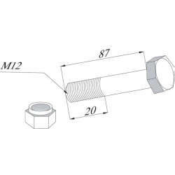 Šešiakampis varžtas su fiksavimo veržle M12x87/20 8.8 BH2670