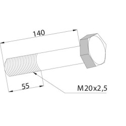 Šešiakampis varžtas su fiksavimo veržle M20x140/55 10.9 BH4730
