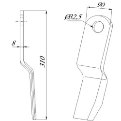 Smūginio pjovimo peilis, lenktas 90x310, Howard CK2840