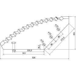 Šėrimo vežimėlio peilis, kietmetalio, 528x274x6mm, Ø 22mm, 5190FM01134M1C