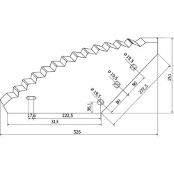 Šėrimo vagono peilis 528x274x6mm Ø 19.5mm FM01134