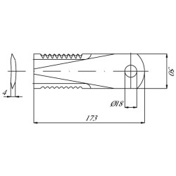 Rotacinis šiaudų smulkintuvo peilis 173x50x4mm Ø 18mm 281440N