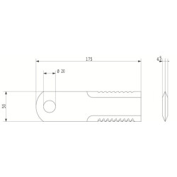 Šiaudų smulkintuvo peilis 175x50x4,5mm, dantytas Ø 20mm 134810N