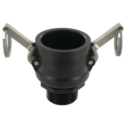 Camlock tipo B 1 1/2 colio išorinis sriegis 1 1/4 colio polipropilenas 18106B5