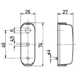 Gabaritinis žibintas, stačiakampis, 12/24V, baltas, prisukamas, 74x27mm, Jokon 135002001
