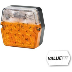 Posūkių ir gabaritinis žibintas LED, priekinis, kvadratinis, 9/36V, skaidrus/gintaro spalvos, tvirtinamas varžtais, 101,3x41,2x9