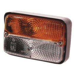 Halogeninis posūkio ir gabaritinis žibintas, priekinis, stačiakampis, 12 V, gintaro/skaidrus, tvirtinamas varžtais, 80 x 120 mm,