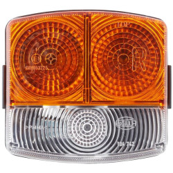 Posūkių ir gabaritinis žibintas RH 21/10W, kvadratinis, 12V, gintaro/skaidrus, tvirtinamas varžtais, 95x54,5x90mm, Hella 2BE0027