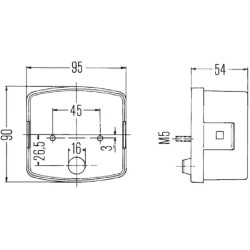 Posūkių ir gabaritinis žibintas RH 21/10W, kvadratinis, 12V, gintaro/skaidrus, tvirtinamas varžtais, 95x54,5x90mm, Hella 2BE0027