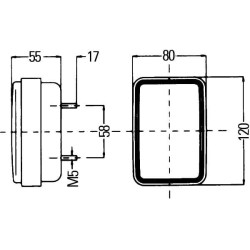 Posūkių ir gabaritinis žibintas 21/5W, stačiakampis, 12V, gintaro/skaidrus, tvirtinamas varžtais, 120x55x80mm, Hella 2BE99713108