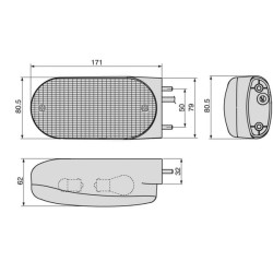 Posūkių ir gabaritinis žibintas kairysis, apvalus, 12V, gintaro spalvos/skaidrus, tvirtinamas varžtais, 171x62x80,5 mm, Cobo 030