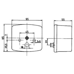 Posūkių ir gabaritinis žibintas kairysis kvadratinis, 12/24V, gintaro/skaidrus, tvirtinamas varžtais, 95x55x85mm, Jokon 11002501