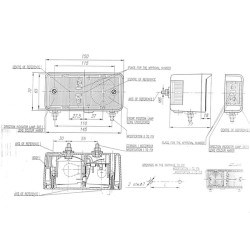 Halogeninis posūkio ir gabaritinis žibintas kairysis, priekinis, 12/24V, gintaro/baltos spalvos, tvirtinamas varžtais, 150x77 mm