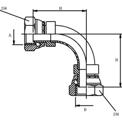 Alkūnė su nuleista galvute, sriegiuota 1/4" BSP, 90°, FF9004B