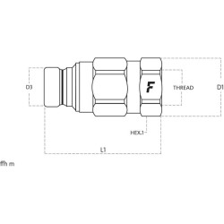Plokščia jungtis su išoriniu sriegiu 1/2"-1/2" BSP FFH0812GASM