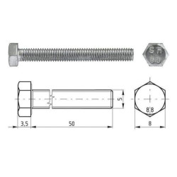 Šešiakampis varžtas DIN933 M5x50 cinkuotas plienas 8.8 Kramp 933550