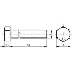 Šešiakampis varžtas DIN933 M5x50 cinkuotas plienas 8.8 Kramp 933550