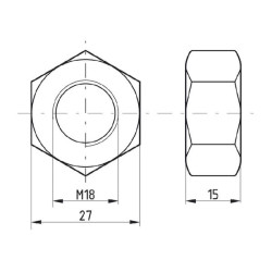 Šešiakampė veržlė M18x2,50, plienas, 8 klasė, Kramp 04040018