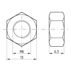 Šešiakampė veržlė DIN934 M8x1,25, plienas, 8 klasė, Kramp 9348B
