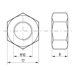Šešiakampė veržlė DIN934 M10x1,50, plienas, 8 klasė, Kramp 93410B