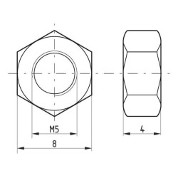 Šešiakampė veržlė DIN934 M5x0.80 plienas 8 klasė Kramp 9345B