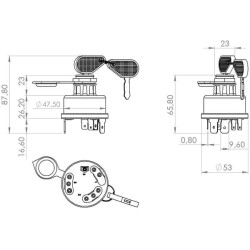Massey Ferguson 2645 SW10009KR Užvedimo jungiklis su raktu, 12/24V, 4 padėtys, 16A, ašmenų gnybtai