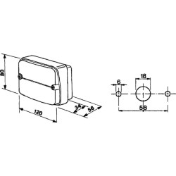 Massey Ferguson 3435 02394000 Galinis žibintas stačiakampis, raudonas/gintaras, užsukamas, 120x80mm AMP kištukas, Cobo
