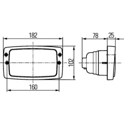 Massey Ferguson 8220 1GB006213111 Darbinis šviestuvas halogeninis, 55/70W, stačiakampis, 12/24V, skaidrus, 182x103x102mm AMP kiš