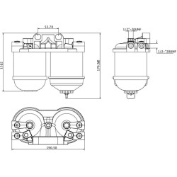Massey Ferguson 550 FI522CDUNF12 kuro filtras dvigubas įėjimas ir išėjimas 1/2" UNF x 20