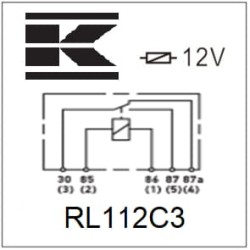 Case - IH 4220 RL112C3 Mini relė 12V, perjungiklis, 30A/40A, su laikikliu