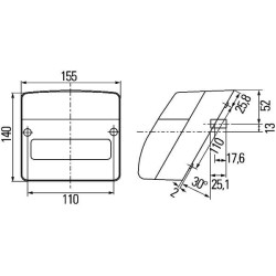 New Holland TVT145 2SD996030021 Rear light RH square, 12V, red/orange, bolt on, 155xHella